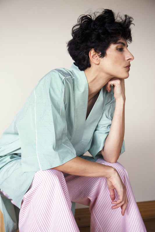 TUNIQUE_CHEMISE DE NUIT MADELEINE_HOMAI PARIS_RAYURES VERTES_AUTOMNE HIVER 2021